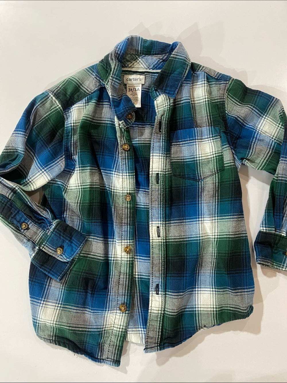 Carter's Green, Blue & White Plaid Button-Down Shirt